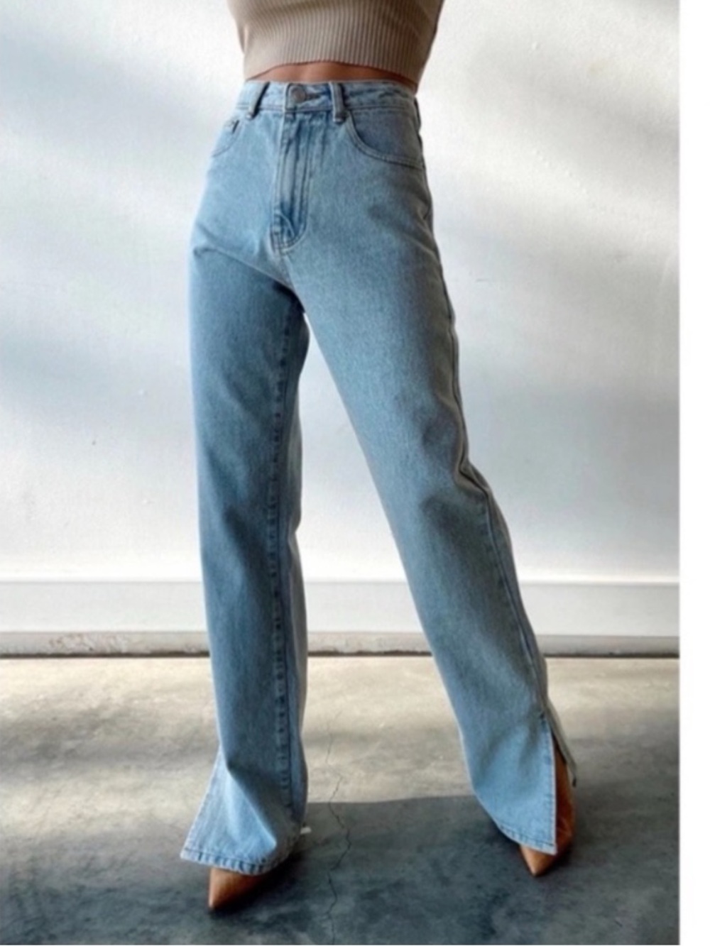 12th Tribe High Waist High Rise Wide Leg Split Hem Boyfriend Jeans Small